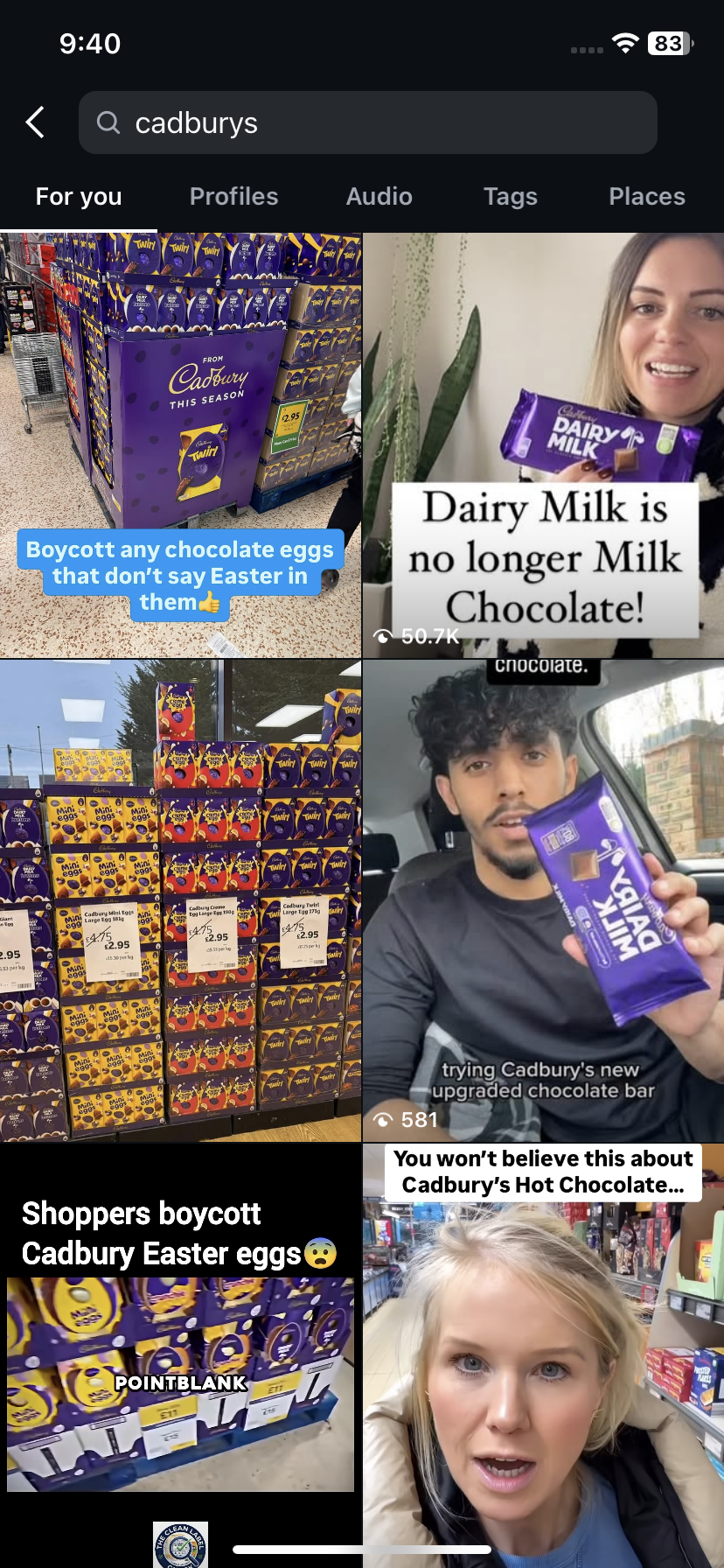 Instagram post about Cadbury recipe change